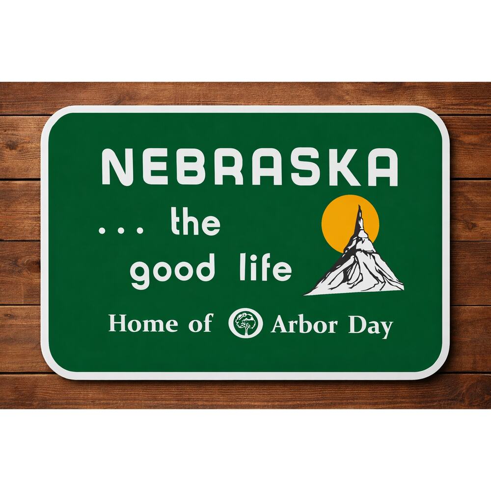 Nebraska The Good Life Road Sign Home of Arbor Day Travel Midwest Highway